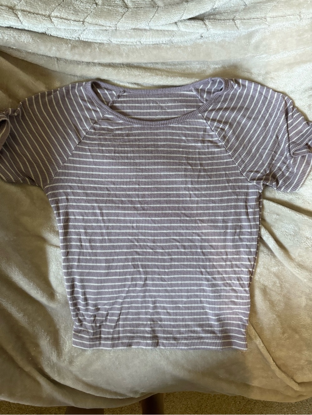 Striped Short Sleeve Pullover Top - Lavender White